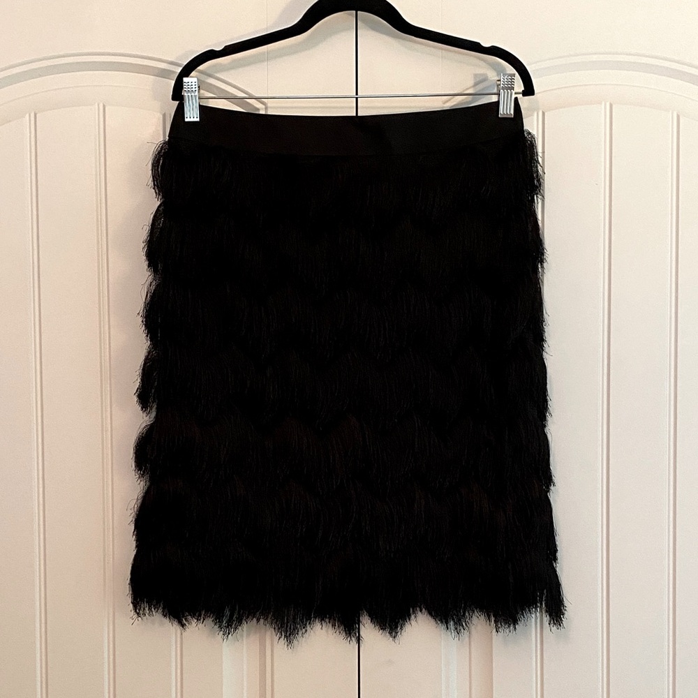 J. McLaughlin Felix‎ Fringe Skirt Black NWT Women's Size 10 Back Zip Designer